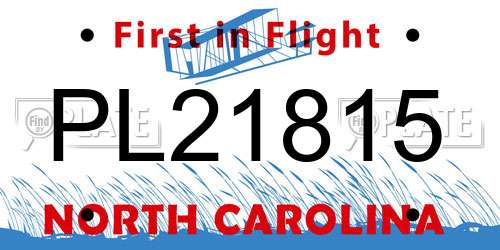PL21815 North Carolina License Plate