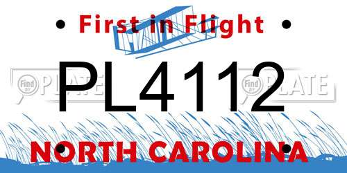 PL4112 North Carolina License Plate