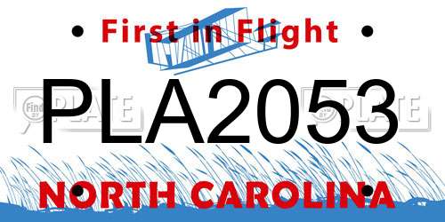 PLA2053 North Carolina License Plate