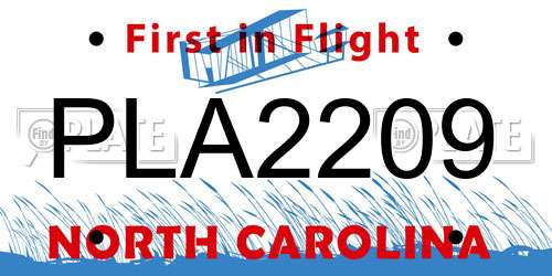 PLA2209 North Carolina License Plate