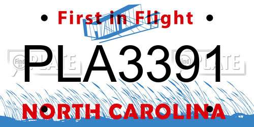 PLA3391 North Carolina License Plate
