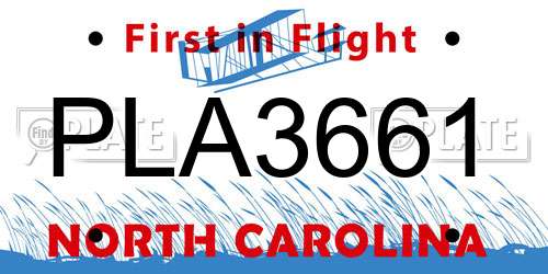PLA3661 North Carolina License Plate