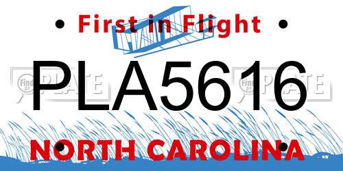 PLA5616 North Carolina License Plate
