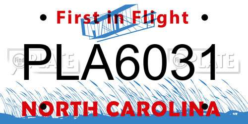 PLA6031 North Carolina License Plate