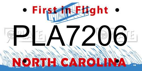PLA7206 North Carolina License Plate