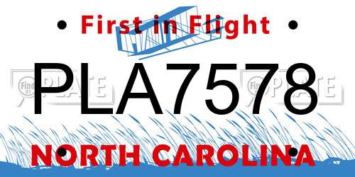 PLA7578 North Carolina License Plate