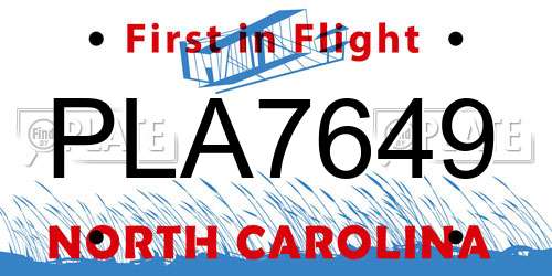 PLA7649 North Carolina License Plate