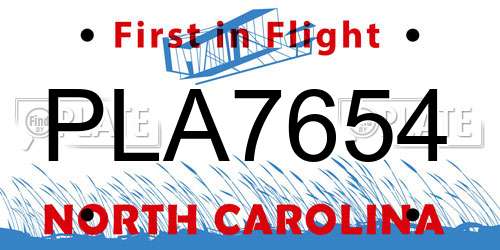 PLA7654 North Carolina License Plate