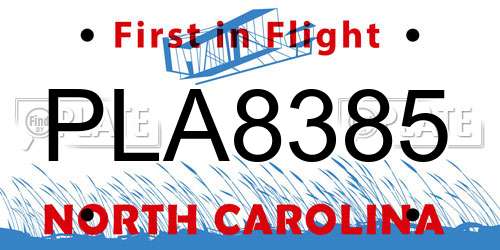PLA8385 North Carolina License Plate