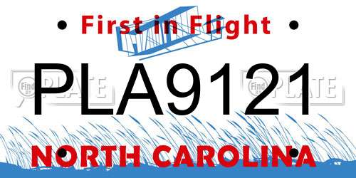 PLA9121 North Carolina License Plate