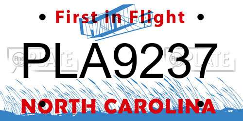 PLA9237 North Carolina License Plate