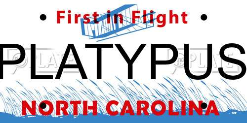 PLATYPUS North Carolina License Plate