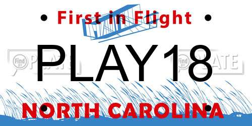 PLAY18 North Carolina License Plate