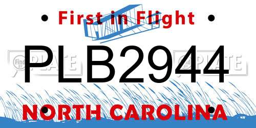 PLB2944 North Carolina License Plate