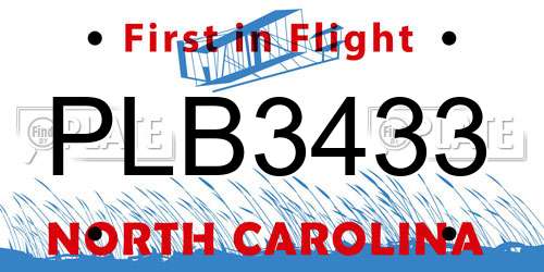 PLB3433 North Carolina License Plate