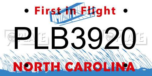 PLB3920 North Carolina License Plate