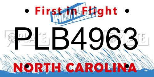 PLB4963 North Carolina License Plate