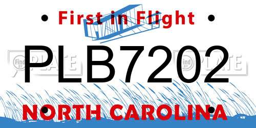 PLB7202 North Carolina License Plate