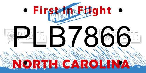 PLB7866 North Carolina License Plate