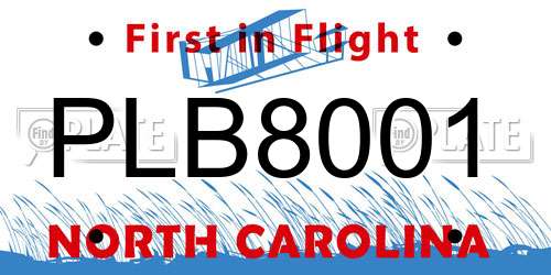 PLB8001 North Carolina License Plate