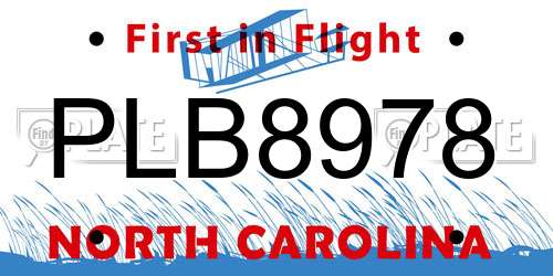 PLB8978 North Carolina License Plate