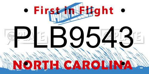 PLB9543 North Carolina License Plate