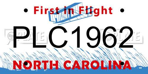 PLC1962 North Carolina License Plate