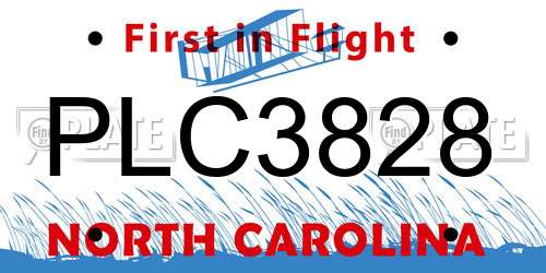 PLC3828 North Carolina License Plate