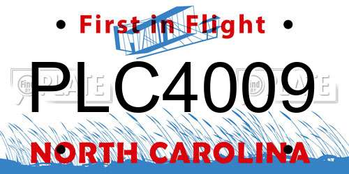 PLC4009 North Carolina License Plate