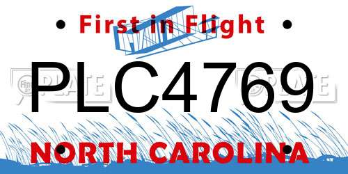 PLC4769 North Carolina License Plate