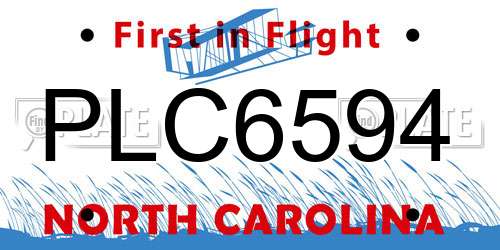 PLC6594 North Carolina License Plate