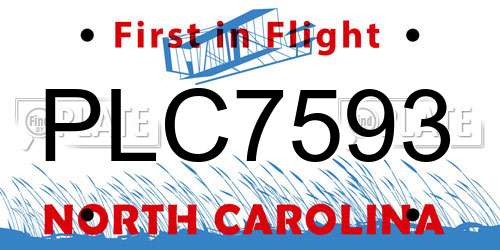 PLC7593 North Carolina License Plate
