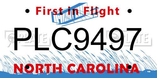 PLC9497 North Carolina License Plate