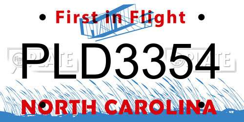 PLD3354 North Carolina License Plate