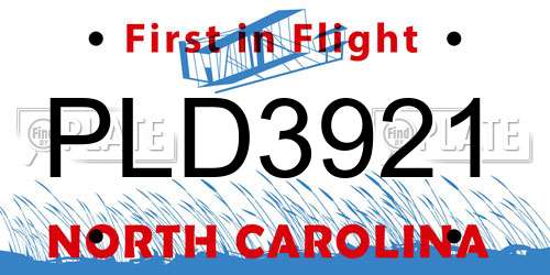 PLD3921 North Carolina License Plate