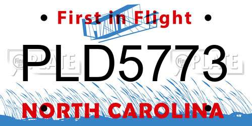 PLD5773 North Carolina License Plate