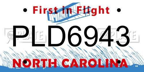 PLD6943 North Carolina License Plate