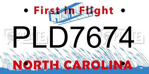 PLD7674 North Carolina License Plate