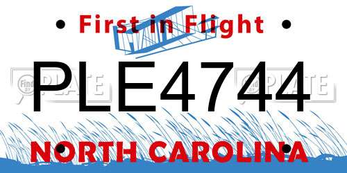 PLE4744 North Carolina License Plate