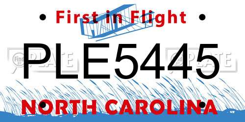 PLE5445 North Carolina License Plate