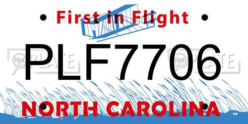 PLF7706 North Carolina License Plate