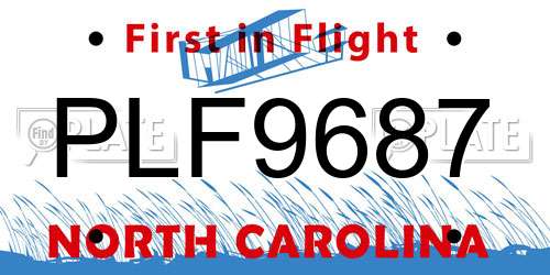 PLF9687 North Carolina License Plate