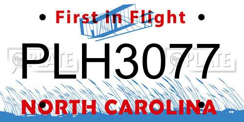 PLH3077 North Carolina License Plate