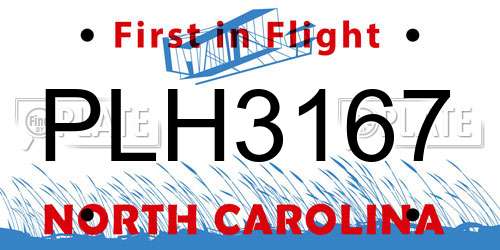 PLH3167 North Carolina License Plate