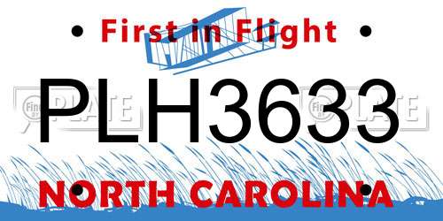 PLH3633 North Carolina License Plate
