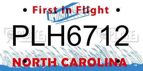 PLH6712 North Carolina License Plate