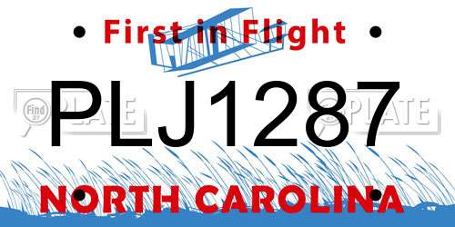 PLJ1287 North Carolina License Plate
