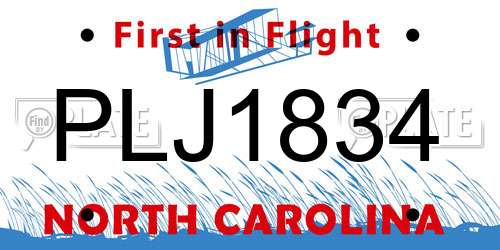 PLJ1834 North Carolina License Plate