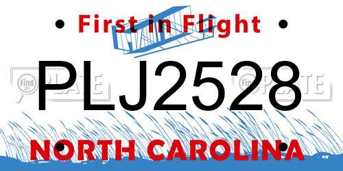 PLJ2528 North Carolina License Plate