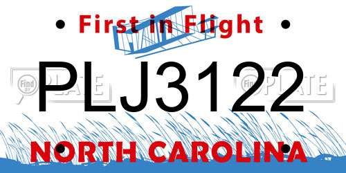 PLJ3122 North Carolina License Plate